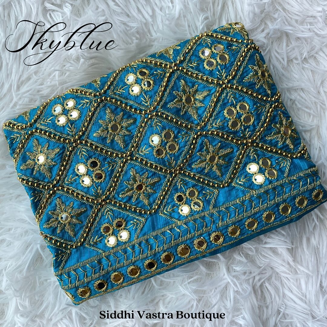 Sky Blue Mirror Aari Blouse Material